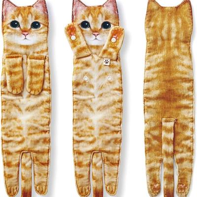 Printed Cat Hand Towel, Ultra-fine Fiber Cartoon Animal Absorbent Handkerchief, Double-layer Hanging Kitchen Cloth