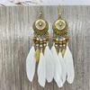 Bohemia Retro Ethnic Style Heart Feather Drop Dangle Earrings for Women Personality Royal Court Enamel Jewelry Accessories Gift