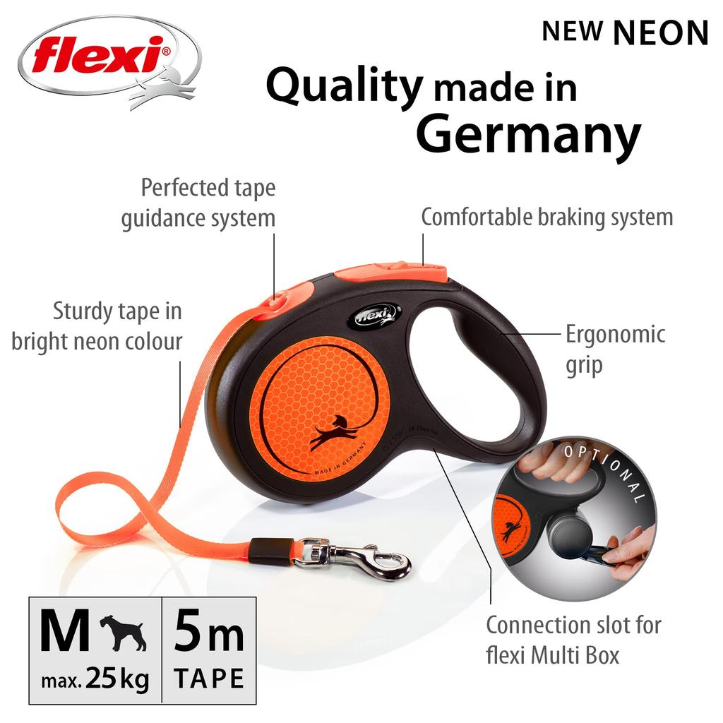 Flexi New Neon Tape, Medium, 5m, Orange [Dog Lead]