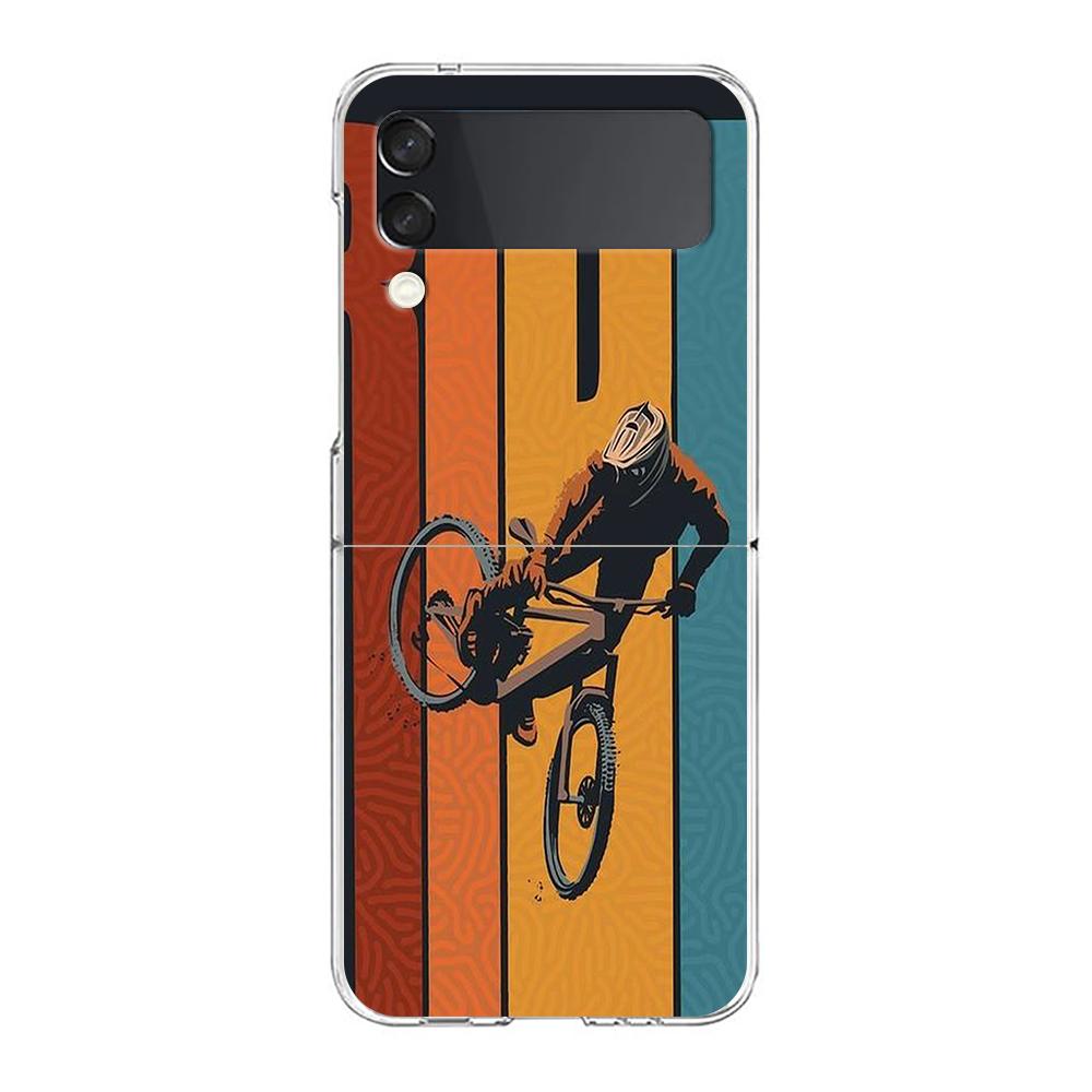 Mountain Bikes Cycling Clear Phone Case For Samsung Galaxy Z Flip 4 Case Thin High Hard PC Shell On For Galaxy Z Flip 3 5G Cover