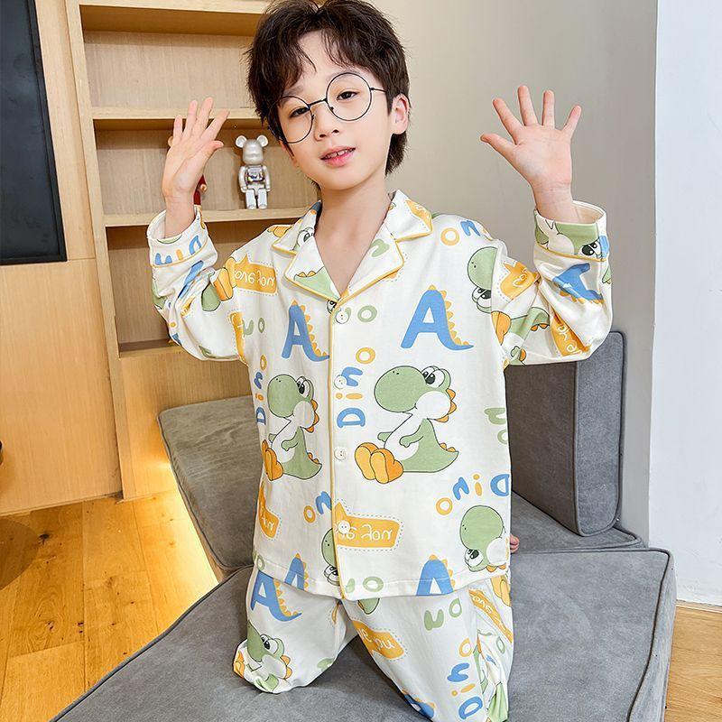 Spring & Autumn Children's Cartoon Cardigan Pajamas for Boys & Girls - Long Sleeve, Loose Fit, S/M/L Sizes