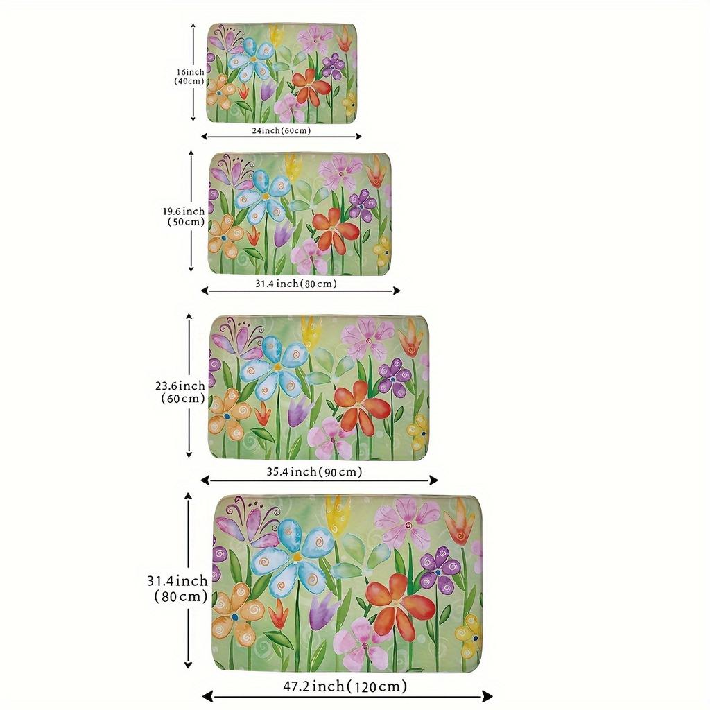 1 Stück Anti-Ermüdungs-Küchenteppiche, Bunter Blumendruck, Wasserdicht, Rutschfest, Dick gepolsterte Küchenmatte, Strapazierfähige Komfort-Stehmatte für die Küche