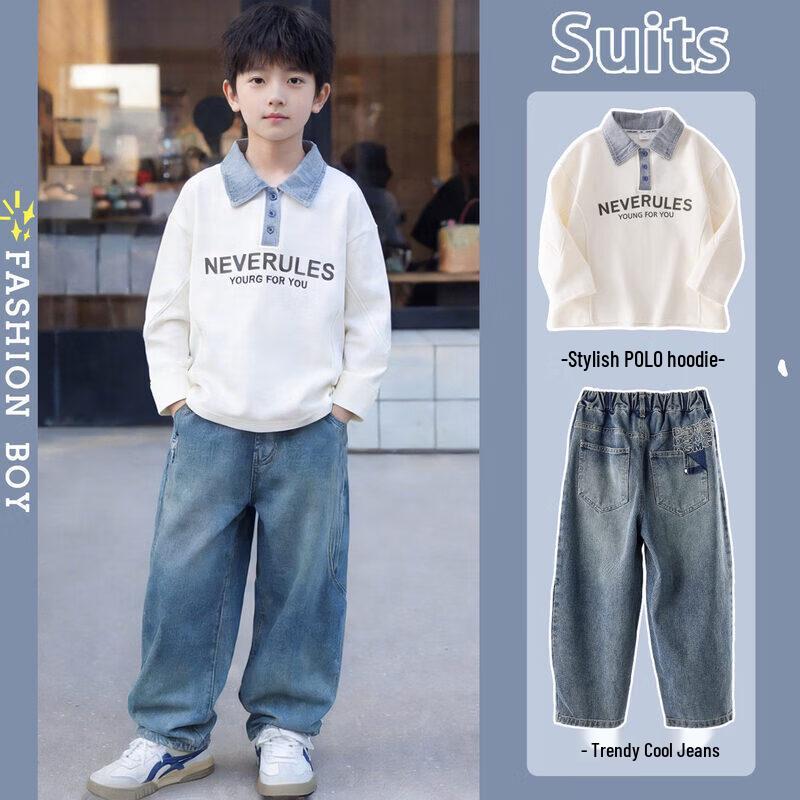 Moonkids Boys  2026 Spring Autumn Polo Sweatshirt Set 130