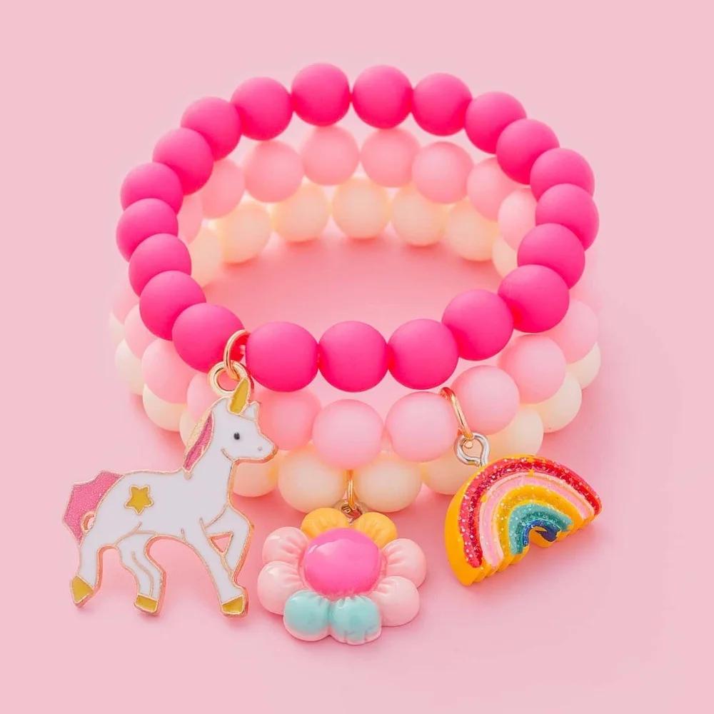 3Pcs/Set Cute Rainbow Horse Friendship Colorful Bracelets for Women Girls, Children Sweet Birthday Gift Bracelet Kids