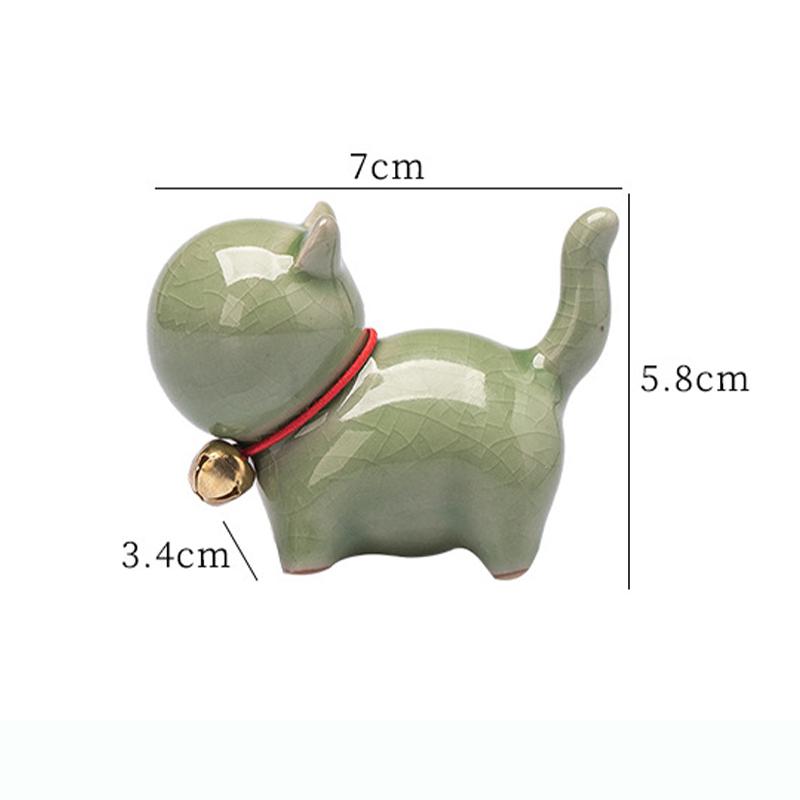 Adorable Kitten Miniature Figurine Ceramic Cat Ornament with Bell Micro Landscape Desktop Decor For Cat Lovers