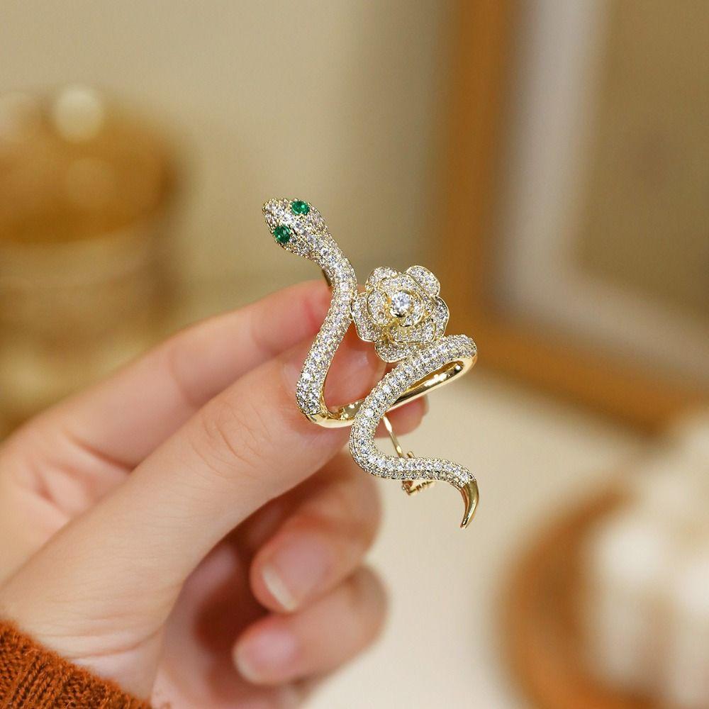 Zvířecí brože s kamínky, třpytivá hadí klopa, elegantní brož hada zvěrokruhu, na párty