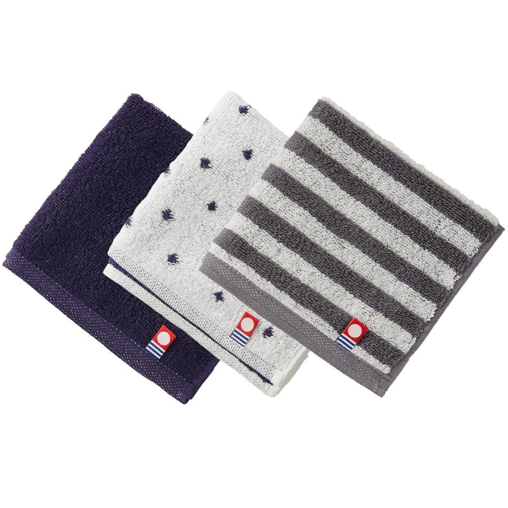 [Imabari Towel] Iris Plaza Hand Towel 3-Piece Set, Dot Pattern (White), 25 x 25cm. Brand-certified product. Traditional towel with a long history in