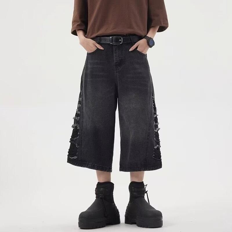 American Retro Washed Black Denim Shorts Men's Tide Brand Summer New Casual Versatile Niche Seven-point Pants Tide