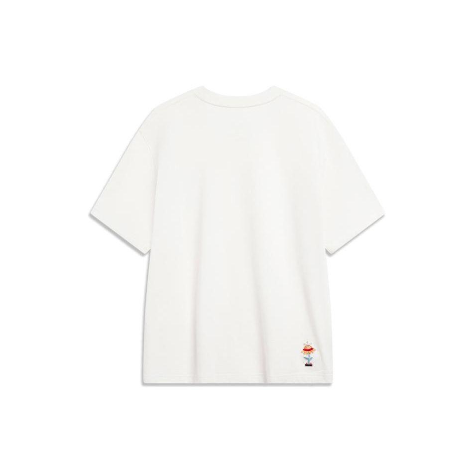 Li-Ning Embroidered Pattern Round Neck Pullover Short Sleeve T-Shirt Men Tops Off-White AHSU009-4