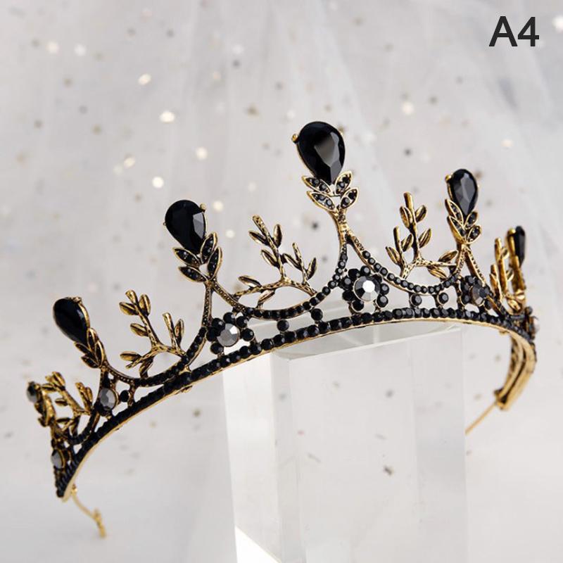 1Pc Bride Retro Black Crystal Crown Queen Tiara Brides Wedding Jewelry