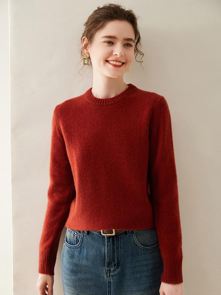 Women's Classic Style Cashmere Sweater: Solid Color, Round Neck, Loose Fit, Double-Ply Thick Cashmere - Perfect Base Layer