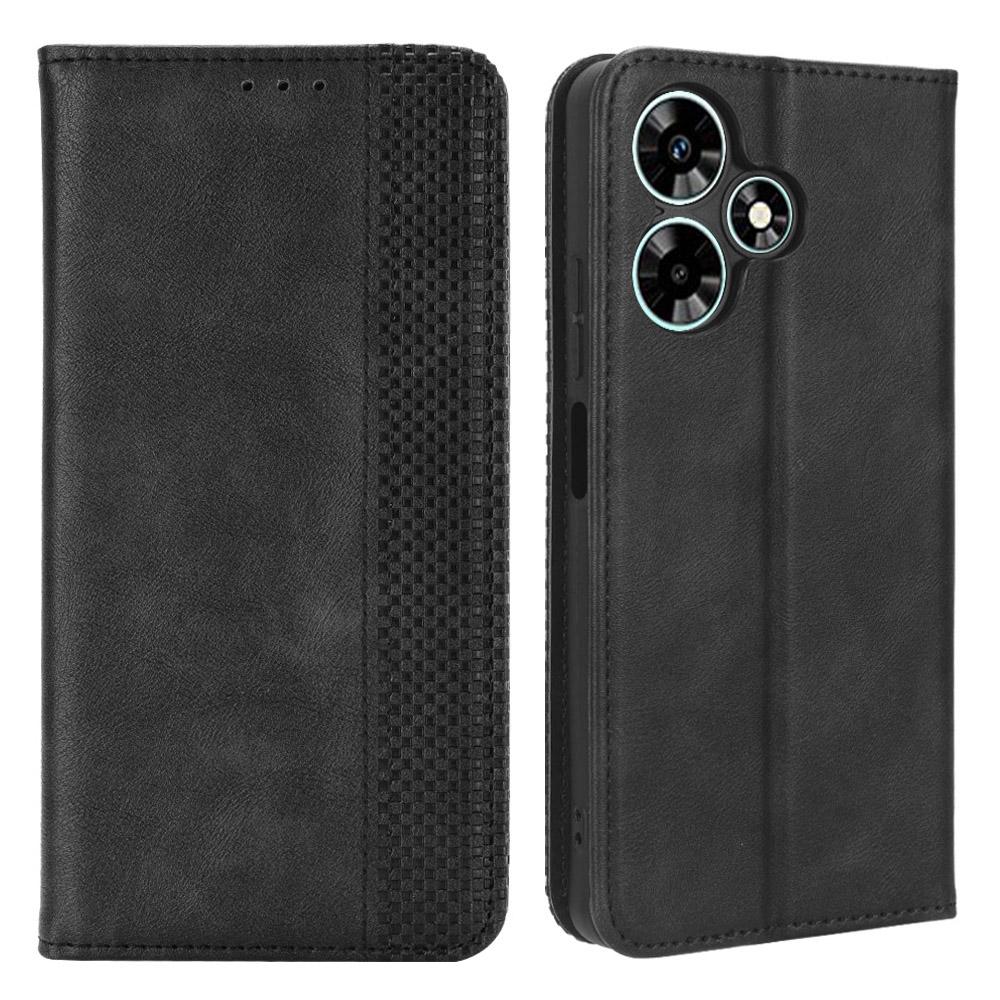 

For Infinix Hot 30 X6831 PU Leather Flip Folio Case Retro Texture Stand Wallet Magnetic Cell Phone Cover Black