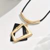 1PC Metal Wind Ladies Pendant Necklace Vintage Bohemian, Geometric Irregular Hollow Polygon, Black + Golden Color Matching Black Rope Elbow
