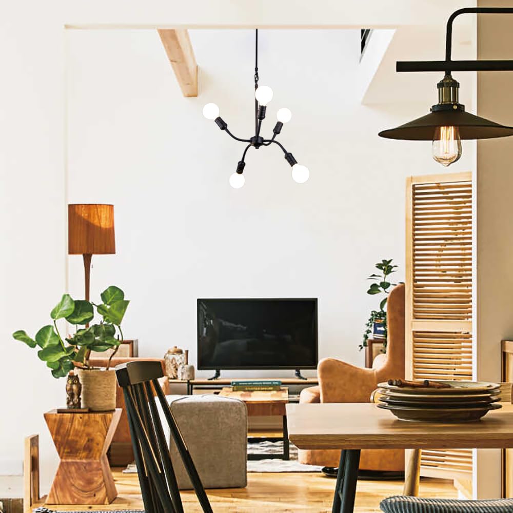 Stylish 5-Light LED Pendant Light with Moving Arms, Perfect for Dining Rooms, Living Rooms, and Bedrooms (6-8 Tatami Mats). Bulbs Sold Separately.