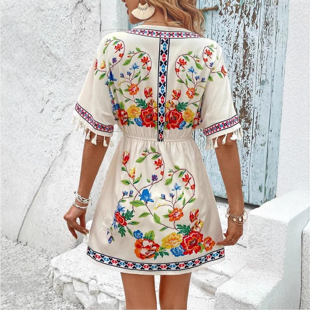 Short Sleeve Plus Size Vintage Floral New In Dresses for Women Casual Loose Mini Summer Dress