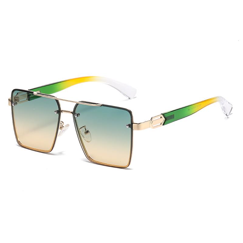 Trendy European & American Square Frame Sunglasses with Metal Double Bridge & UV Protection