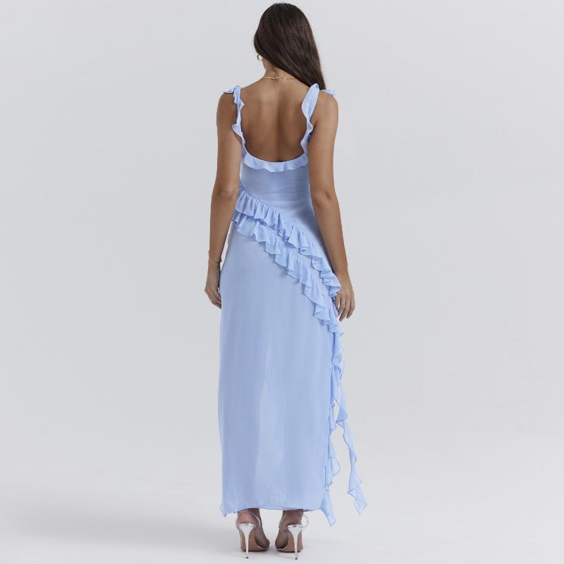 Ladies' Sexy Patchwork Temperament Slit Backless Long Dress