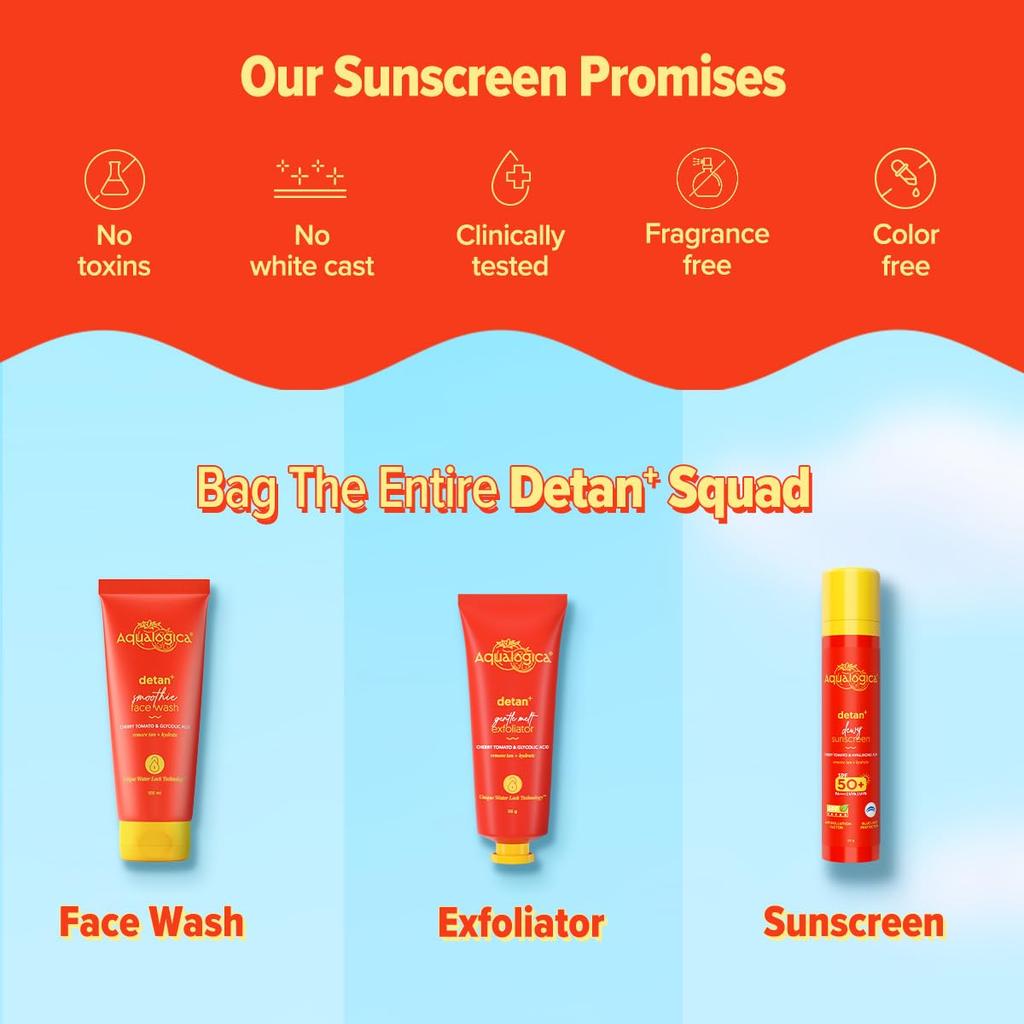 Aqualogica Detan Plus Feuchtigkeitsspendendes Sonnencreme LSF 50 Plus PA Vier Plus Leicht Ohne Weiße Rückstände Täglicher Sonnenschutz 50 g