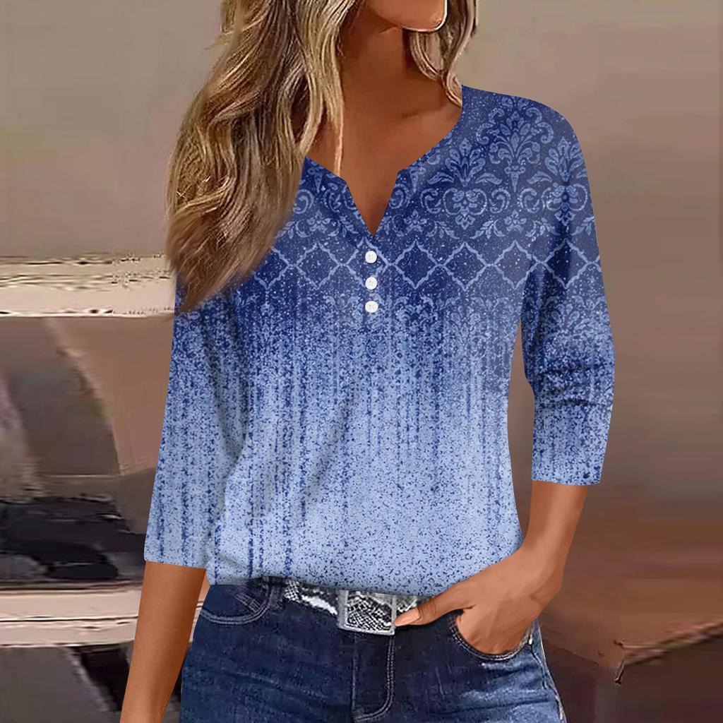 Women's T Shirt Tee Printed Button Short Sleeve Tunic Daily Weekend Fashion Basic V- Neck Regular Top