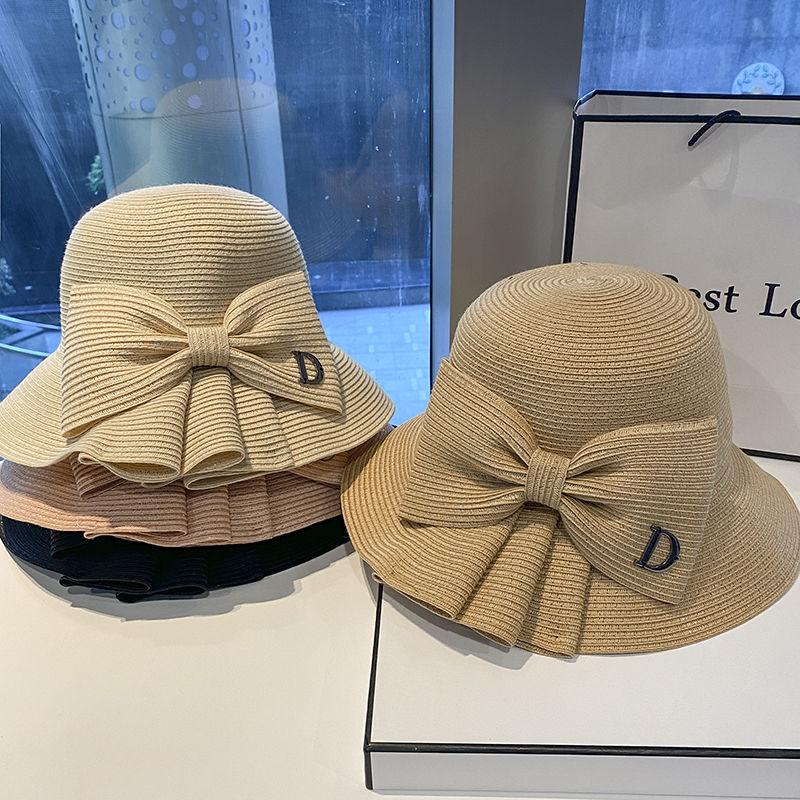 Bowknot Straw Sun Hat Elegant Hollow Wide Brim Summer Beach Sun Protection Breathable Sun Hats for Women