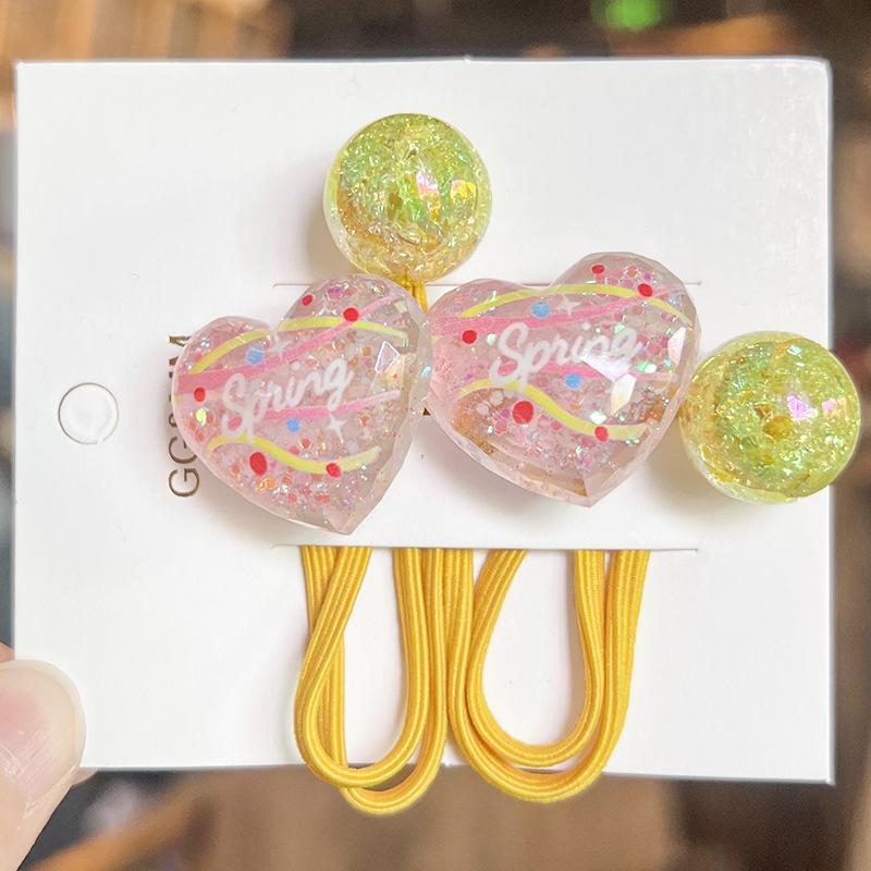 1pair Glitter Korean Style Cartoon Flower Bow Hair Ties Colorful Stretchy Hair Bands for Kids Girls Soft Elastic Kids Headwear