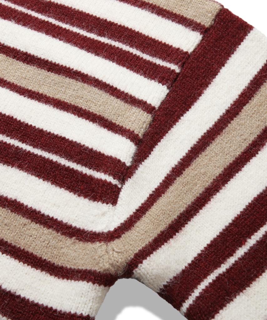 TRILLION Washable Hairy Stripe Crewneck Knit_Red