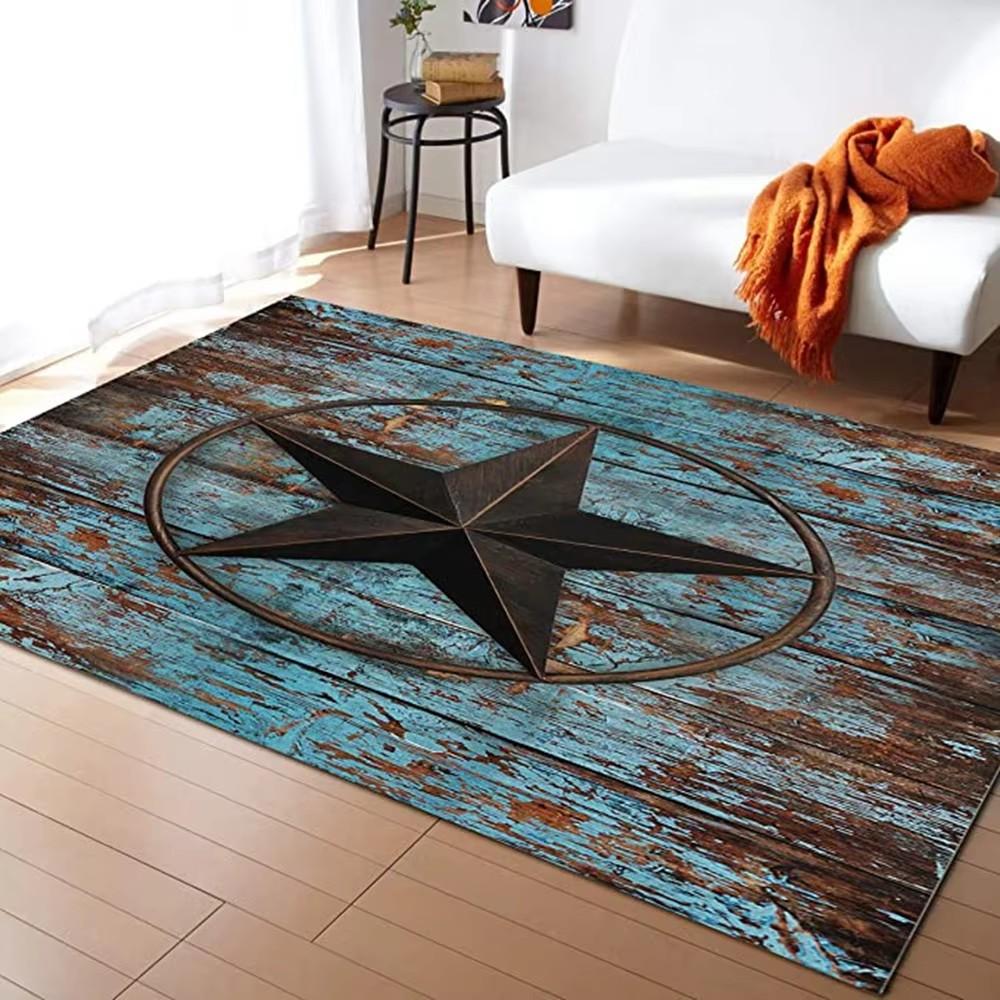 Rustic Western Texas Star Wood Panel Style Pattern Modern Area Mats Non-Slip Floor Carpet Indoor Outdoor Throw Flannel Rugs
