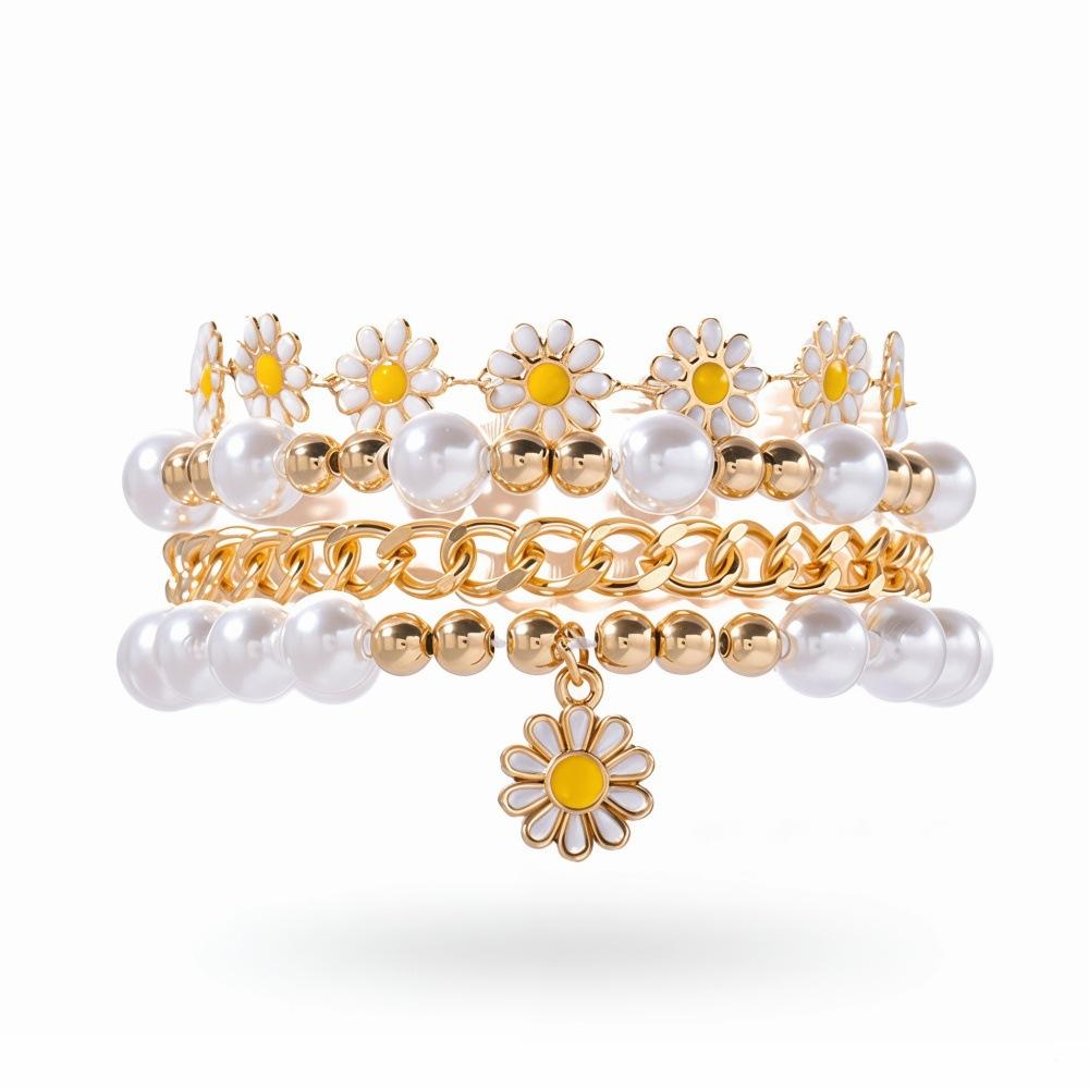 European and American summer vacation wind flower bracelet set Bohemian beach wind daisy pearl bracelet