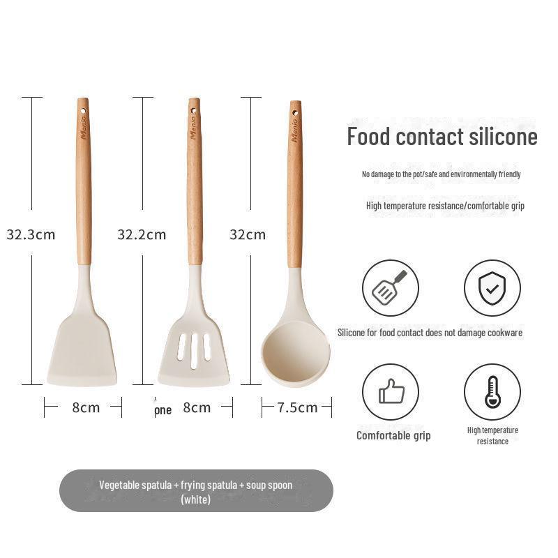 

Набор кухонных принадлежностей из трех предметов: Силиконовая ложка с деревянной ручкой и антипригарная лопатка для приготовления пищи