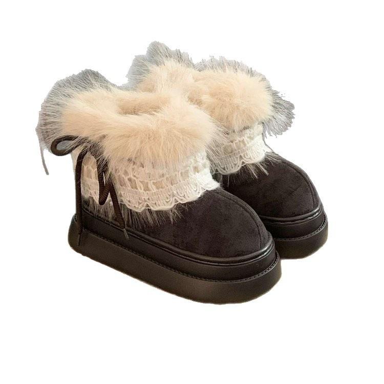 Botas de nieve grises de suela gruesa, para aumentar la altura, mullidas, nuevas, con pila espesa, cálidas, antideslizantes, de algodón mullido
