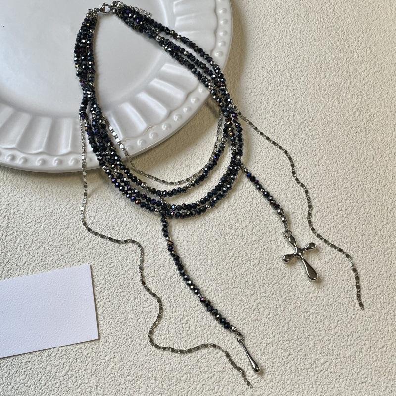 

Стеклянный бисер, бахрома, крест, многослойное ожерелье, сочетающееся с высококлассной преувеличенной цепочкой для ключицы, персонализированные нишевые изделия