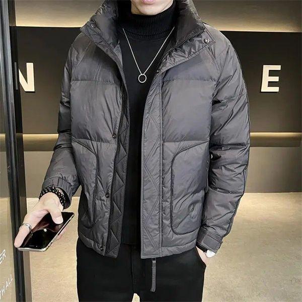 Pánská trendy krátká teplá péřová bunda se stojáčkem na zimu 2025