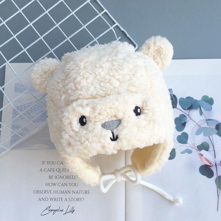 Warm Furry Baby Hat for Boy Girl Cute Cartoon Bear Plush Infant Baby Bonnet Autumn Winter Warm Earflap Toddler Accessories
