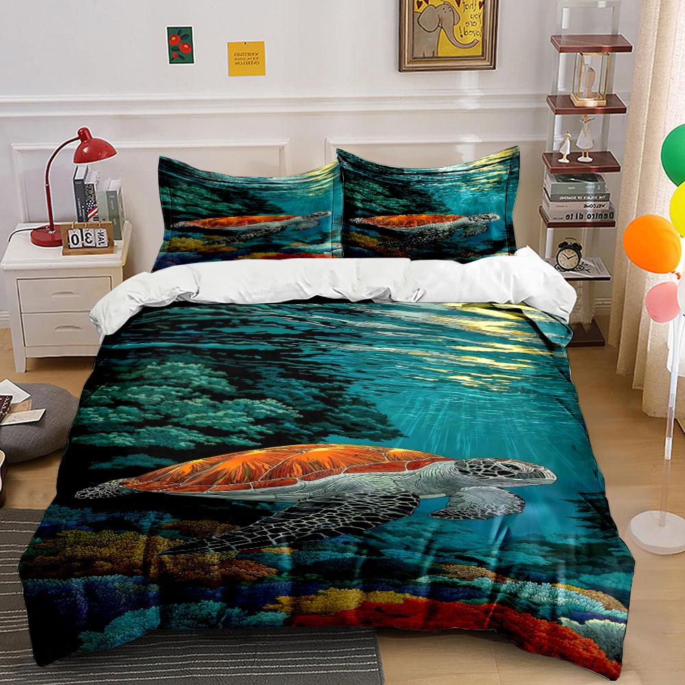 Sea Turtle and Coral. Bedding Sets Duvet Cover Sets Duvet Covers Pillowcases(1 * Duvet Cover 2 * Pillowcases, Without Duvet Insert)