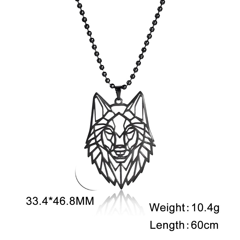 Titanium Steel Wolf Head Pendant Necklace with Forest-Themed Hollow Carving