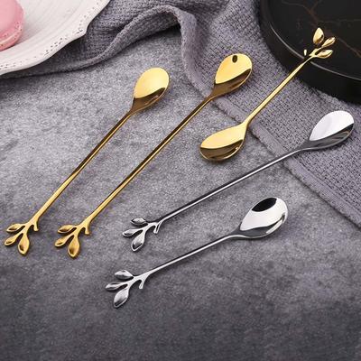 Stylish Leaf Design Spoon and Fork Set for Espresso and Dessert Tasting
