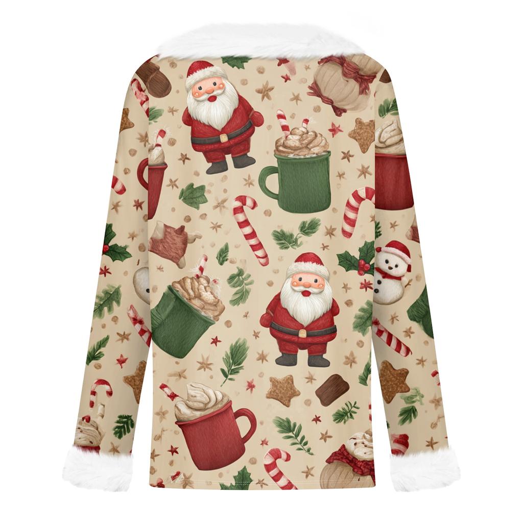 Women's Casual Fashion Long Sleeve Christmas Printed Flannel Collar Top