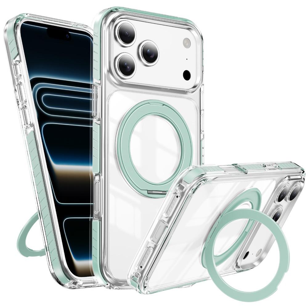Fashion Transparent Magnetic Phone Case For iPhone 17 Air 16 15 14 Plus 13 Pro Max 360 Ring Stand For MagSafe Shockproof Cover