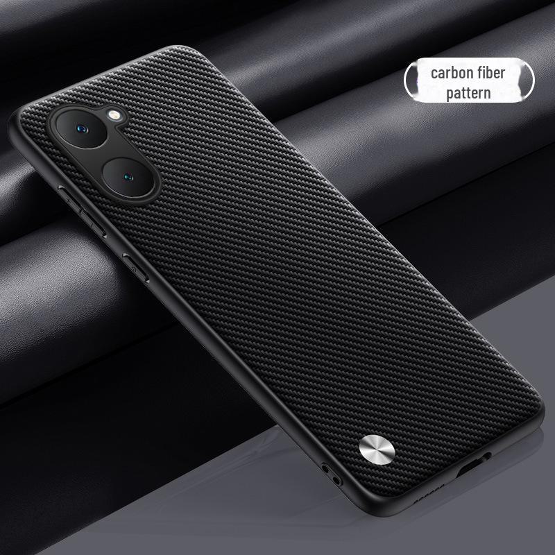 Vivo Y03 Carbon Fiber Leather Protective Cover with Full Lens and Round Edge Design, 4G Kevlar for Men and Women
