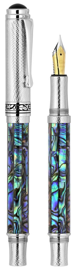 Xezo Maestro Fountain Medium Paua Chrome Limited Serial Pen, Nib, Shell, Plated, Handmade, Edition, Numbered.