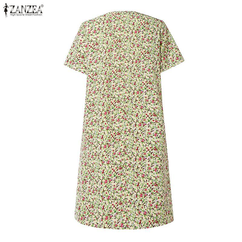 ZANZEA Lässiges Kleid mit Rundhalsausschnitt und Blumendruck für Damen, kurzärmelig