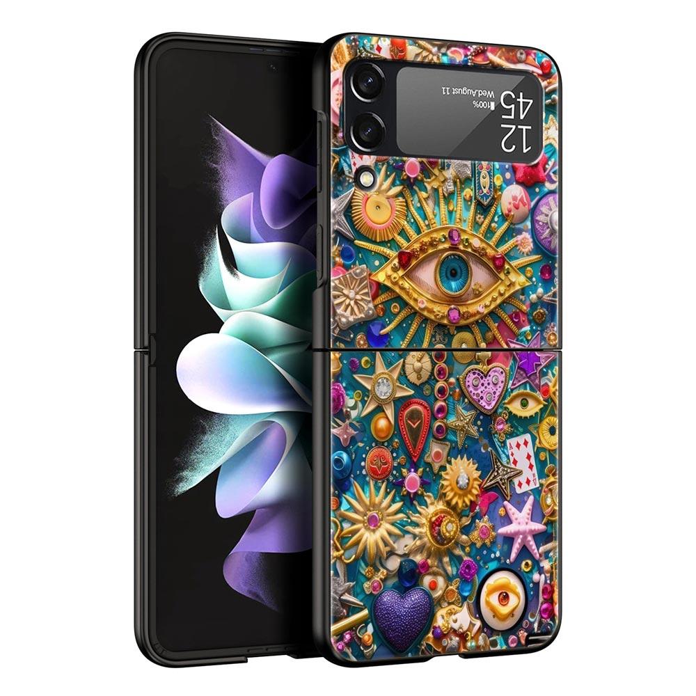 Fashion Eyelashes Eyes Hard PC Phone Case For Samsung Galaxy Z Flip 7 6 5 4 Black Cover For Galaxy Z Flip3 Foldable Fundas Shell