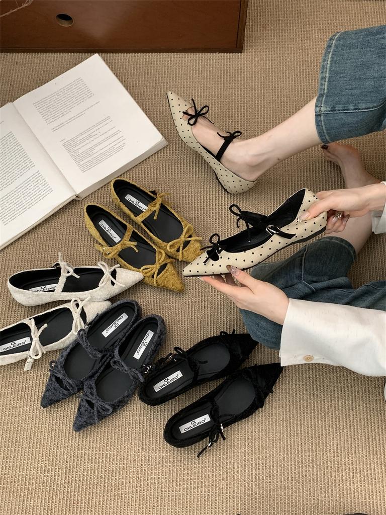 Französischer Samt Innenhöhenerhöhung Mary Jane Schuhe Mädchen 2025 neu Feenwind sanfte Schleife hohle Ballerina Damenschuhe