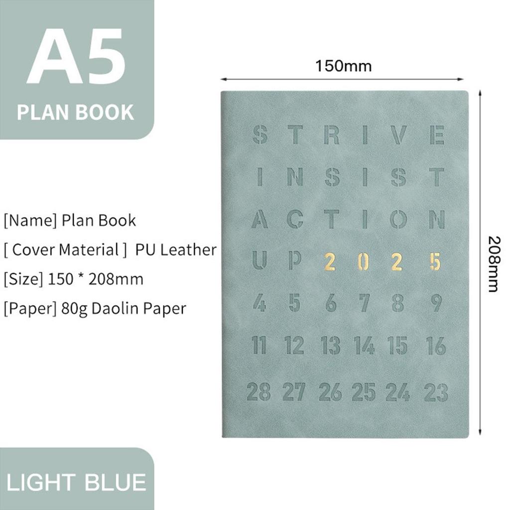 Full English pages, 2025 calendar, A5 thickened leather student time planner, business notepad, 365-day daily planner, memo, notebook