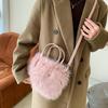 Women Faux Fur Crossbody Bag Adjustable Strap Handbag Solid Color Clutch Purse Satchel Purse for Travel Party