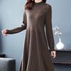 Mid-length Knitted Dress for Women Autumn and Winter Fashionable Embroidered Sweater Dress Solid Color Half Turtleneck Pullover