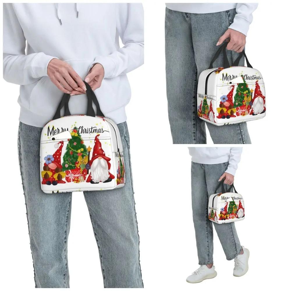 Cartoon Christmas House And Gnome Insulated Lunch Bag for Office Cooler Thermal Food Box Tote Portable Lunch Boxes Container