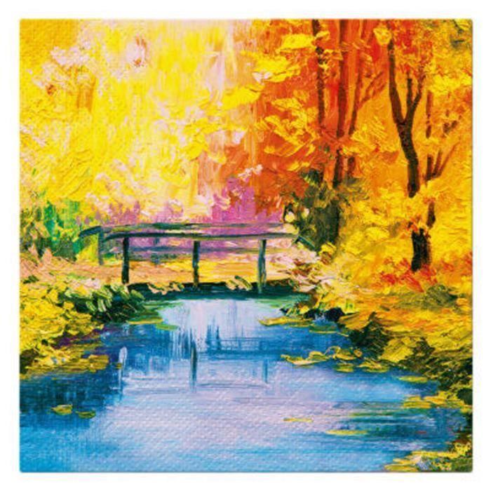 Serviettes en papier - Pont en automne - Lot de 20 - 33 x 33 cm - Jaune - Pratiques pour pique-nique
