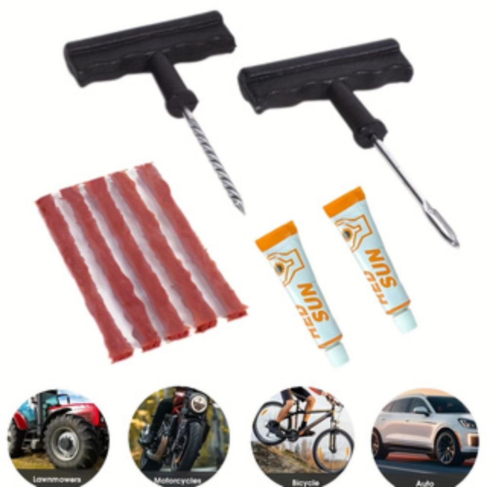 

All-Vehicle Tire Rescue Kit - T-Handle Tools + 5 Self-Vulcanizing Strips + Rubber Cement, Car/Motorcycle/Bike Emergency Fix