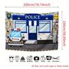 2D Cartoon Police Station Backdrop with Police Car & Wanted Posters